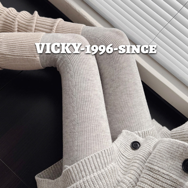 日本Vicky灰色连裤袜秋冬款加厚保暖麻花纹竖条纹浅深灰羊毛袜