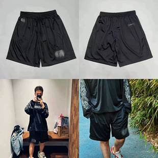 潮流新品潮牌梵文字母印花黑色网眼布运动冰球服休闲男女款短裤子