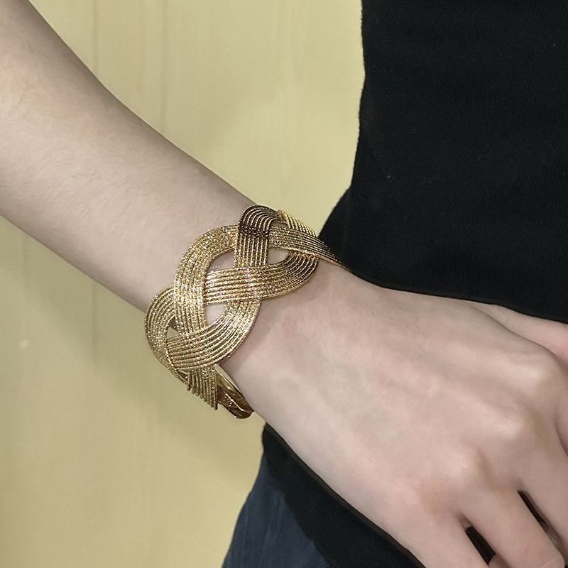 中古vintage金色麻花编织手镯女小众设计感高级感手环手饰配饰潮~