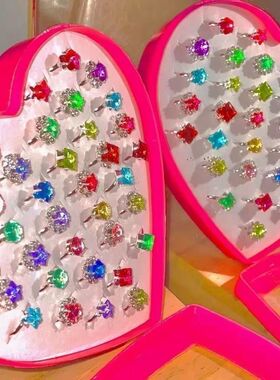 儿童戒指女童水晶钻石戒子公主配饰小女孩可爱高档水钻珍珠开口戒