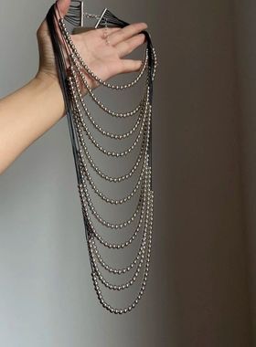 波西米亚高级银色夸张多层嘻哈女士项链秋冬长款个性复古毛衣链潮