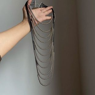 波西米亚高级银色夸张多层嘻哈女士项链秋冬长款个性复古毛衣链潮