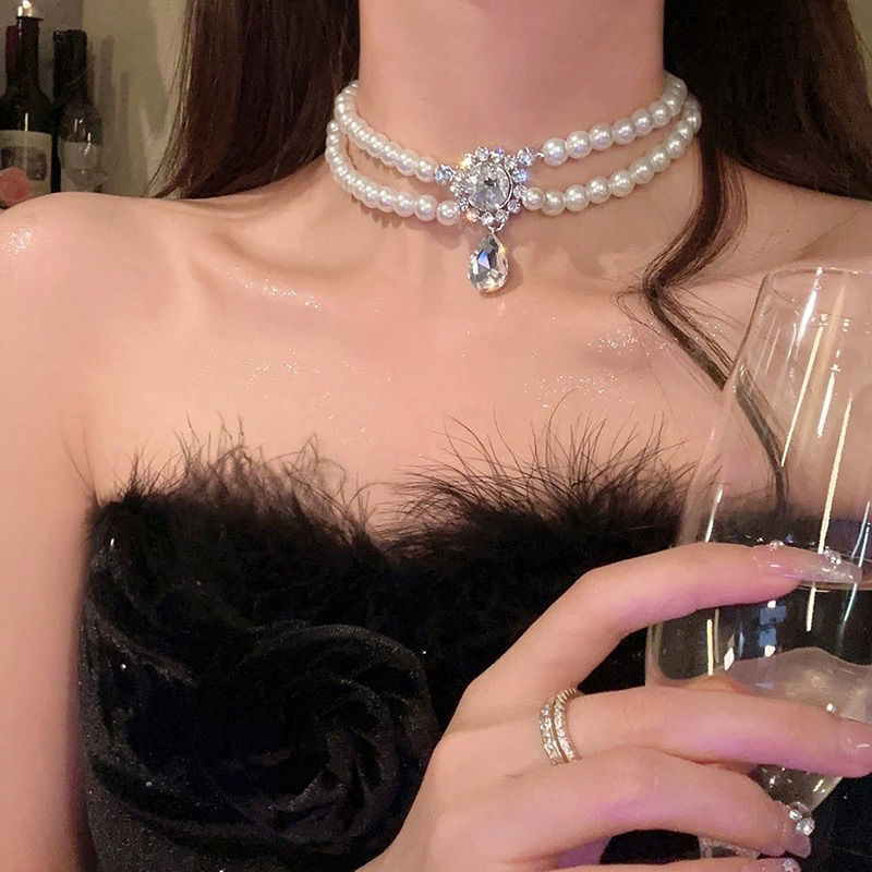 法式复古宫廷奢小众双层珍珠锁骨choker项链礼服小众气质网红爆款