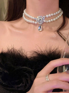 法式复古宫廷奢小众双层珍珠锁骨choker项链礼服小众气质网红爆款