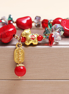 红色新款马上有钱手链属马本命年串珠手串送闺蜜网红爆款马年礼物