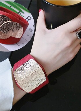 宽边遮伤疤pu皮革金属韩国手环