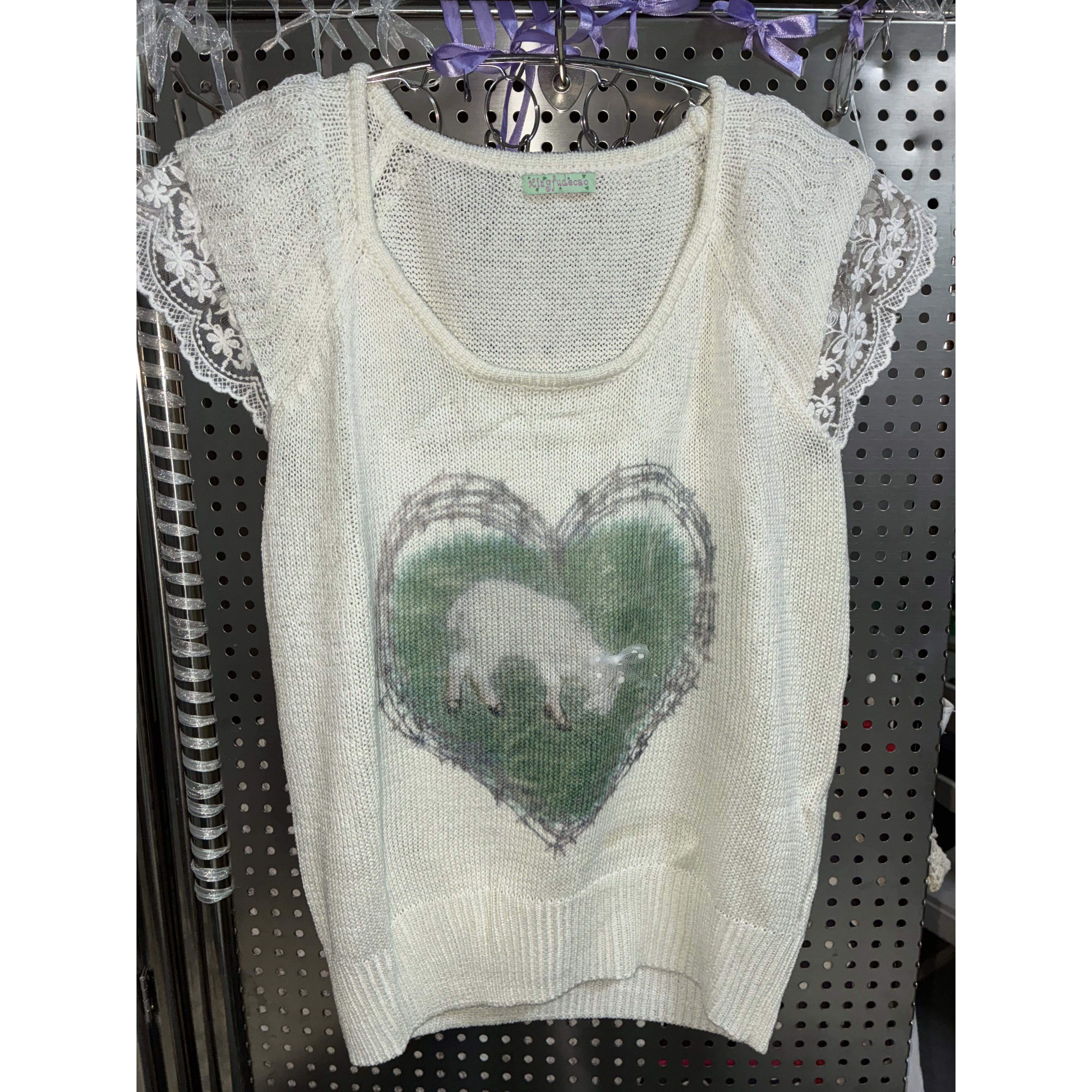 幸福的草 穿鞋子的羊 原创印花自制针织短袖 可爱梦幻