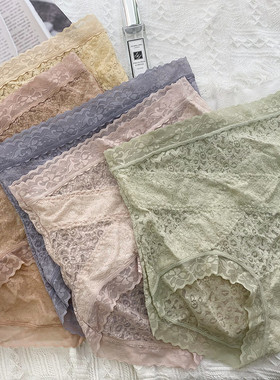 高腰蕾丝轻收腹裤蚕丝裆交叉收腹提臀性感透明女士三角内裤