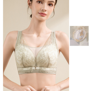 大胸显小如意女子文胸无钢圈薄款 防走光乳胶按摩收副乳D内衣3383