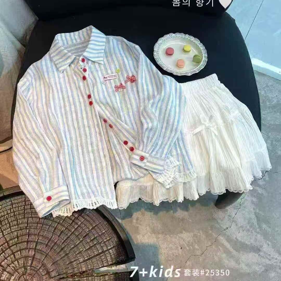 韩版女童防晒衬衫半裙三件套