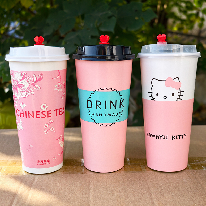 加厚奶茶纸杯杯子一次性商用带盖