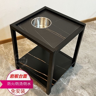 现代轻奢简约风棋牌室麻将室麻将桌边岩板茶几麻将机茶水架免安装