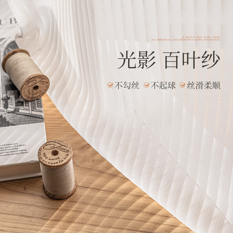 竖百叶纱帘网红梦幻窗帘透光不透人白色飘窗阳台窗纱防晒遮阳2023