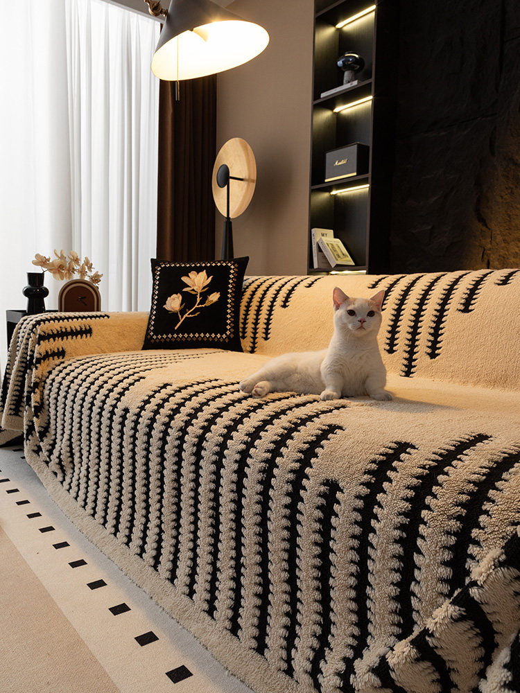 轻奢高级感沙发垫秋冬2025新款毛绒沙发盖布巾防滑套罩一片式全包