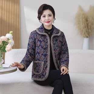 妈妈秋冬加绒加厚外套2025新款中老年人女冬装奶奶小棉袄短款棉衣