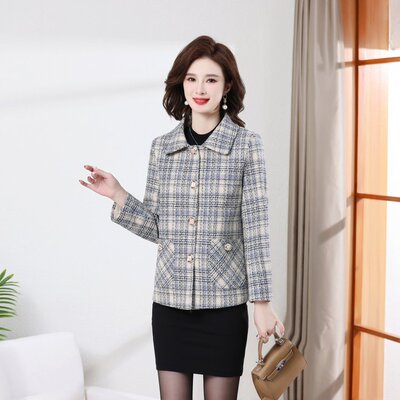 中年妈妈春装西装毛呢外套新款