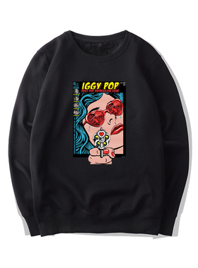 Iggy Pop伊基波普硬摇滚朋克美式漫画风印花秋冬休闲外套圆领卫衣