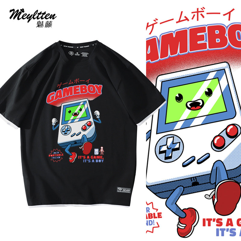 怀旧复古游戏机gameboy印花短袖男女2022夏季新款纯棉T恤宽松百搭