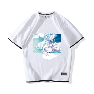 魔女之旅动漫屑魔女伊雷娜联名周边假两件短袖男女纯棉T恤衫宽松