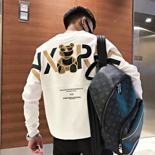 圆领卫衣男士春秋季高级感长袖t恤衫上衣男装潮牌痞帅炸街外套