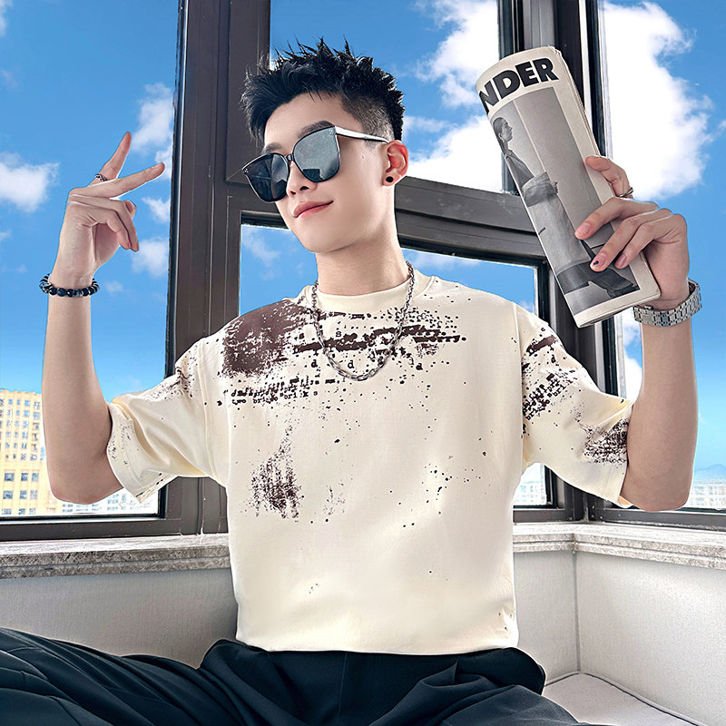 白色高级感圆领短袖T恤男士潮牌ins潮流百搭圆领半袖上衣夏季新款