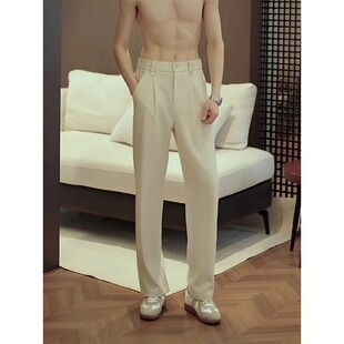 夏季垂感直筒休闲西裤男款韩版高品质冰丝薄款窄版显瘦百搭长裤子
