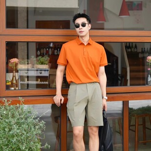 2025夏季新款橙色短袖polo衫男痞帅高级感轻熟风百搭正肩T恤上衣