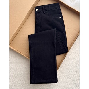 黑色窄版修身微喇牛仔裤男2025春秋新款高腰显瘦休闲直筒长裤子