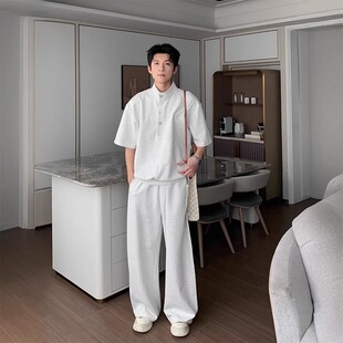 韩系高级感短袖套装男款2025夏季新款小众时尚休闲半袖长裤两件套