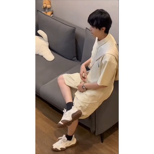 2025新款休闲日系ins百搭夏天男款短袖衬衣套装潮牌简约男士套装