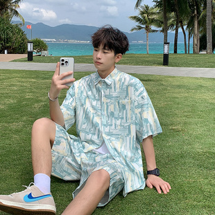 2025新款夏季短袖衬衫男潮流百搭宽松休闲上衣男装时尚套装男装