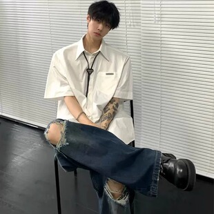 小众高级感冰丝短袖衬衫男生2025夏季新款时尚潮流痞帅衬衣外套