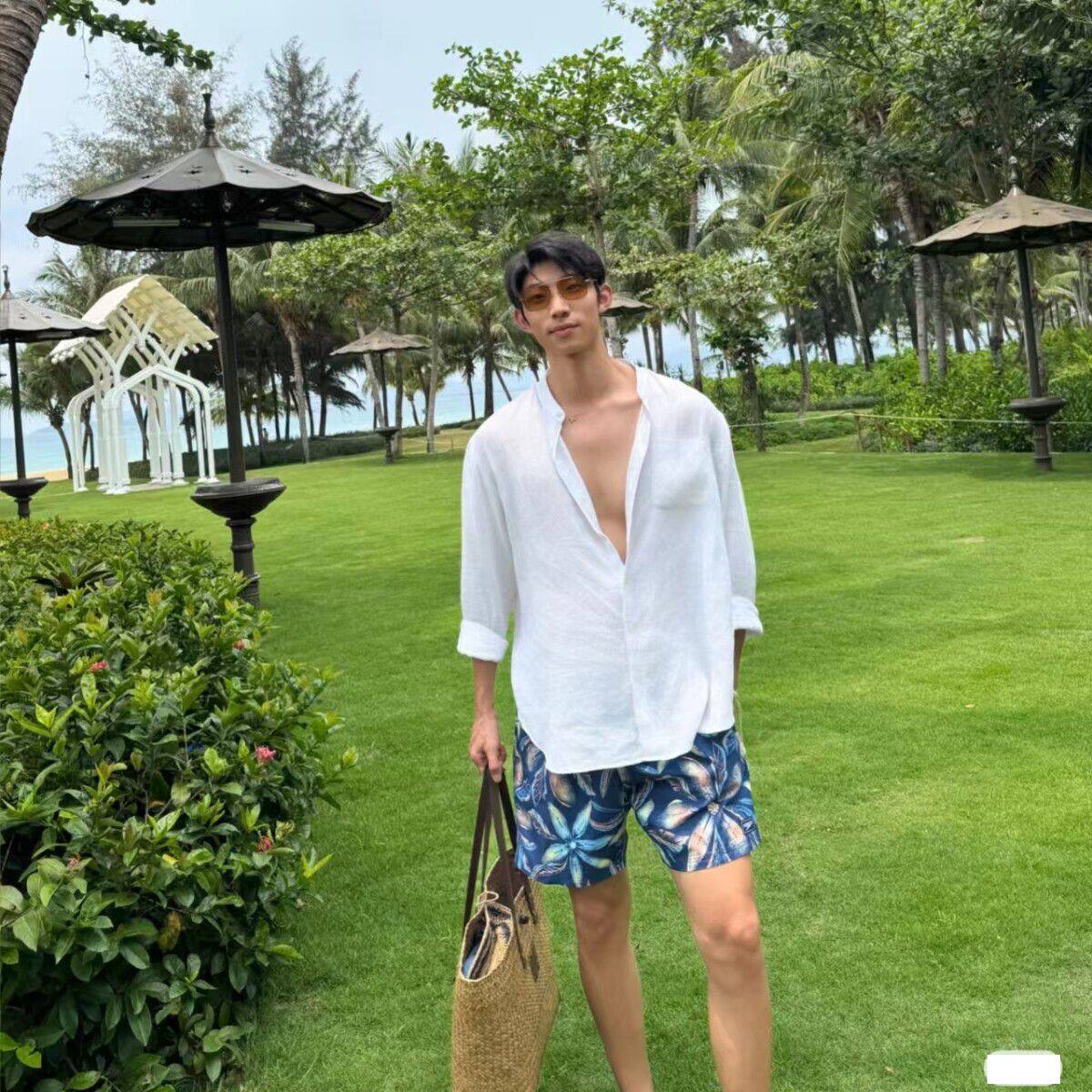 老钱风立领亚麻衬衫男款夏季薄款冰丝长袖慵懒高级感度假防晒衬衣