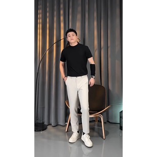 夏季新款白色弹力直筒九分西裤男款高级感商务休闲裤宽松百搭长裤
