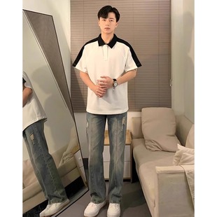 2025夏季新款撞色翻领短袖polo衫男款潮牌痞帅高级感百搭半袖上衣