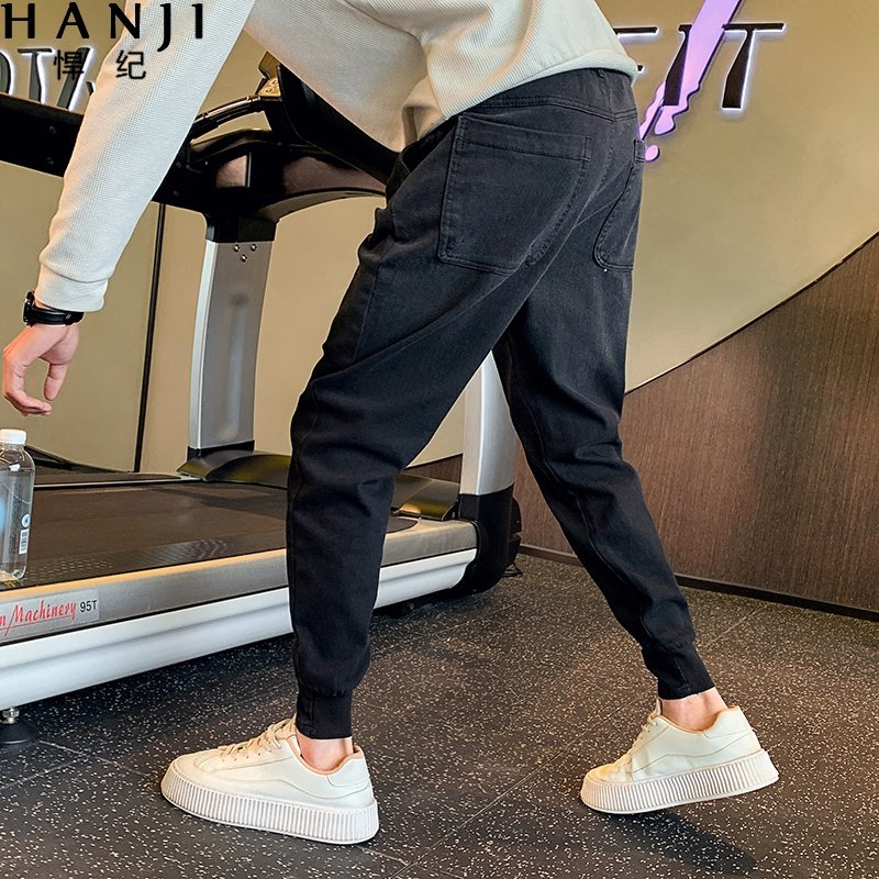仿牛仔裤子男士春秋季休闲运动束脚九分男装2025新款爆款潮牌长裤