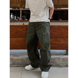 美式复古工装牛仔裤男款夏季潮牌痞帅宽松直筒休闲阔腿弯刀长裤子