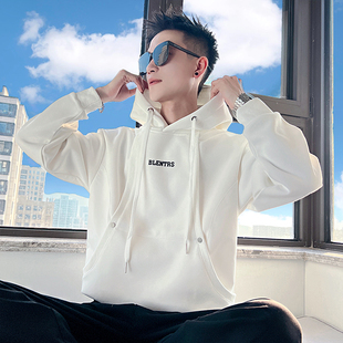 男士白色连帽卫衣潮牌高级感个性拼接百搭刺绣长袖男春季潮流外套