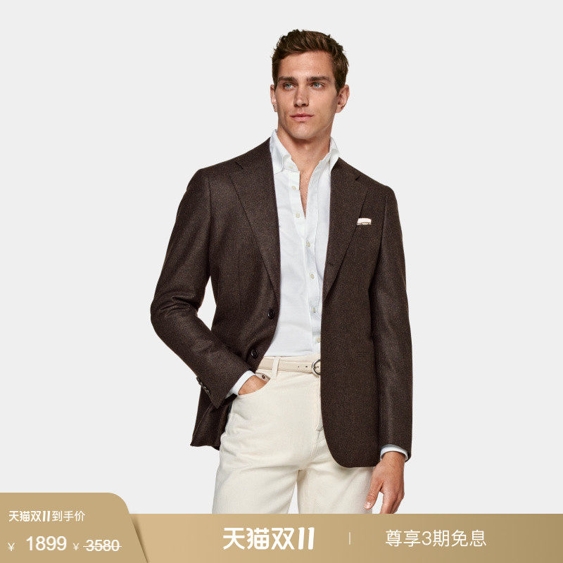 奥莱SUITSUPPLY意产面料棕色羊毛商务休闲西服外套男士西装上衣