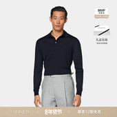 SUITSUPPLY藏青色美利奴羊毛长袖 纯色修身 Polo衫 男士