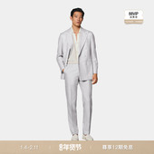 套装 SUITSUPPLY浅灰色羊毛桑蚕丝混纺男士 双排扣西装