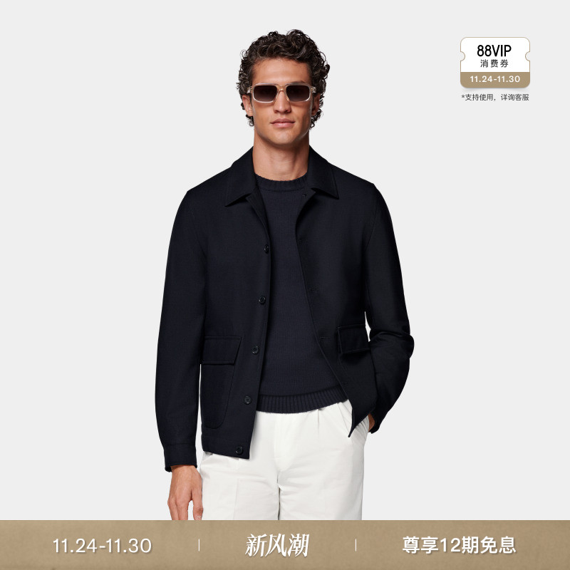 SUITSUPPLY藏青色Traveller四股羊毛飞行员夹克外套