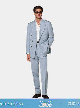 26夏季新品SUITSUPPLY中蓝色亚麻混纺西装套装