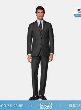 SUITSUPPLY深灰色S130支羊毛犬牙格纹男士西装套装