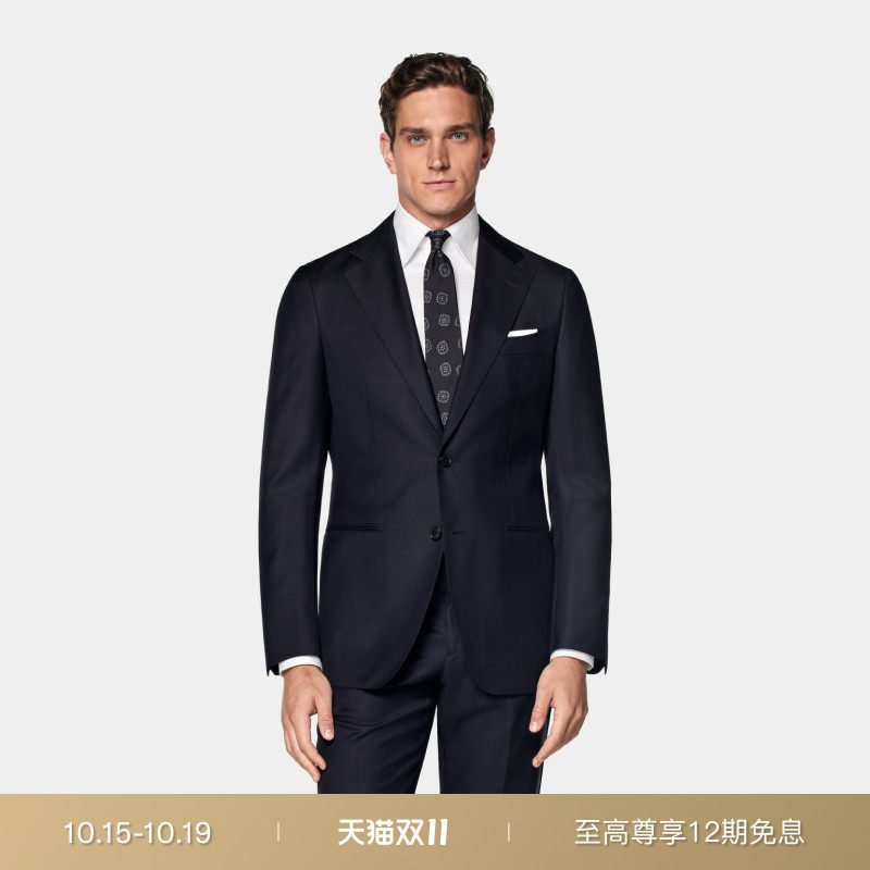 SUITSUPPLY藏青色羊毛西服合体商务男士西装上衣外套