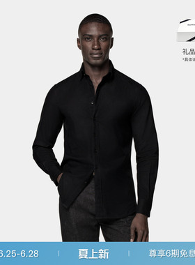 SUITSUPPLY黑色埃及棉法兰绒男士合体身型衬衫休闲