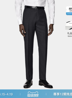 SUITSUPPLY深灰色羊毛直筒修身男士长裤商务正装经典款