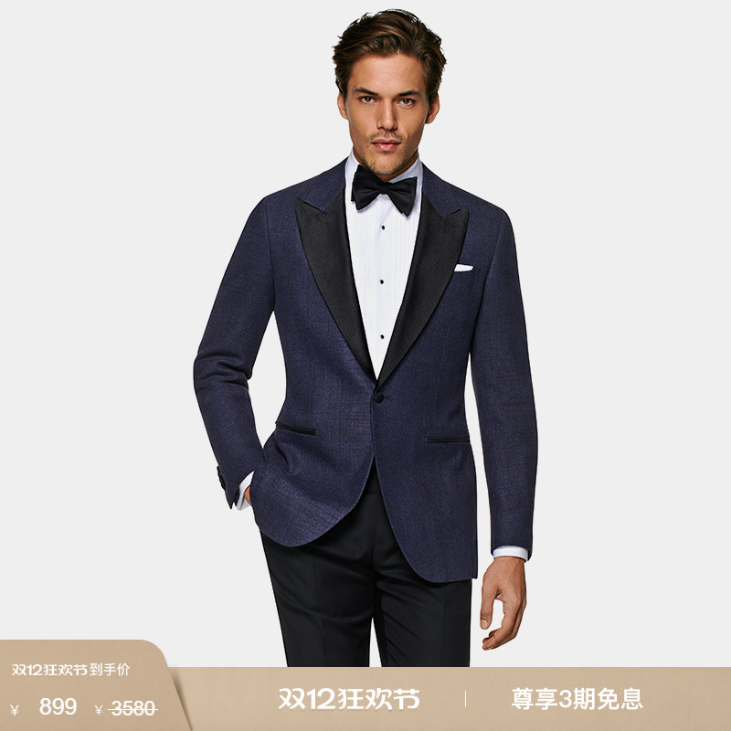 奥莱SUITSUPPLY-蓝色丝麻棉混纺男士礼服西装上衣