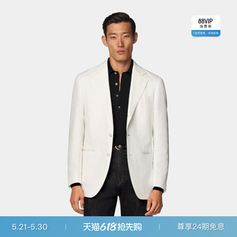 SUITSUPPLY米白色亚麻棉混纺西服外套男士西装上衣
