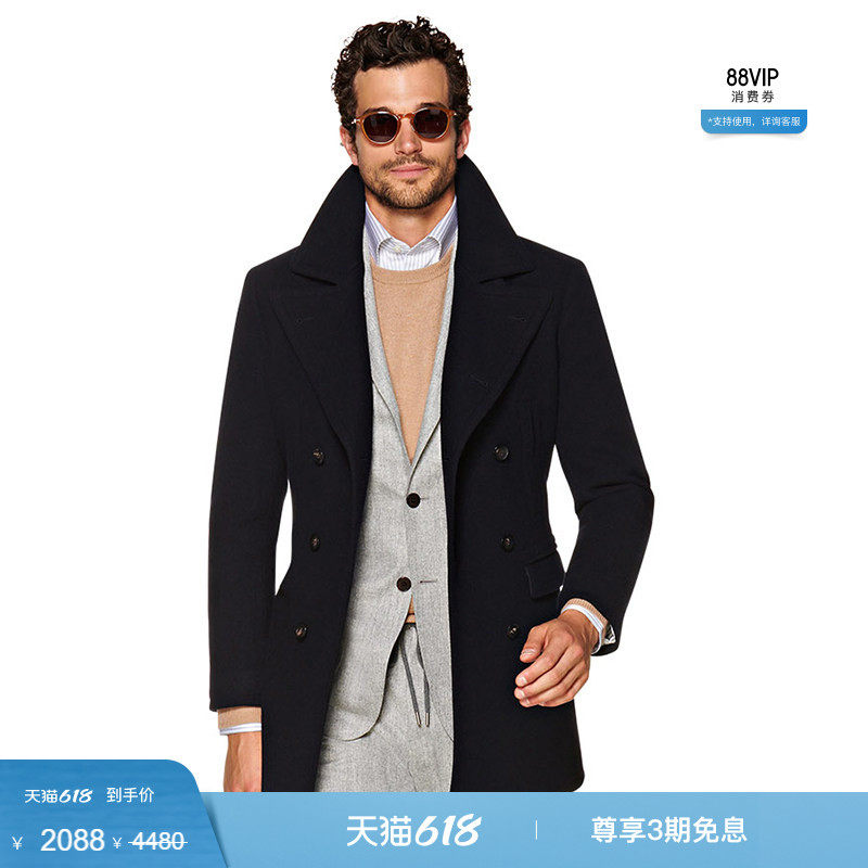 【小码】奥莱SUITSUPPLY-藏青色羊毛双排扣商务男士大衣外套